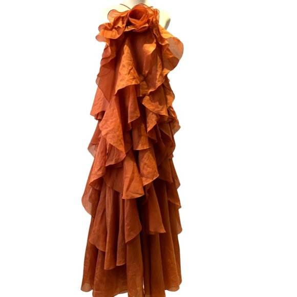 AJE Pandorea Layered Maxi Dress Floral Ruffle Coral Clay - Picture 7 of 12